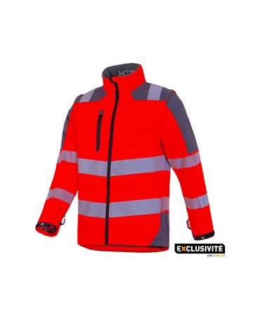 Image de BLOUSON SOFTSHELL HV KITA MA ROUGE FLUO/GRIS TS